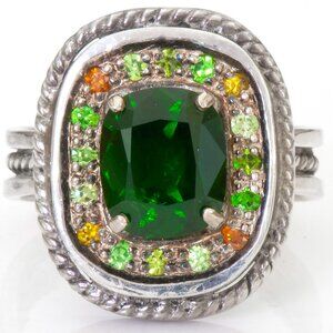 Unique Natural Chrome Diopside Ring With Demantoid Garnets Sterling Silver Sz 7